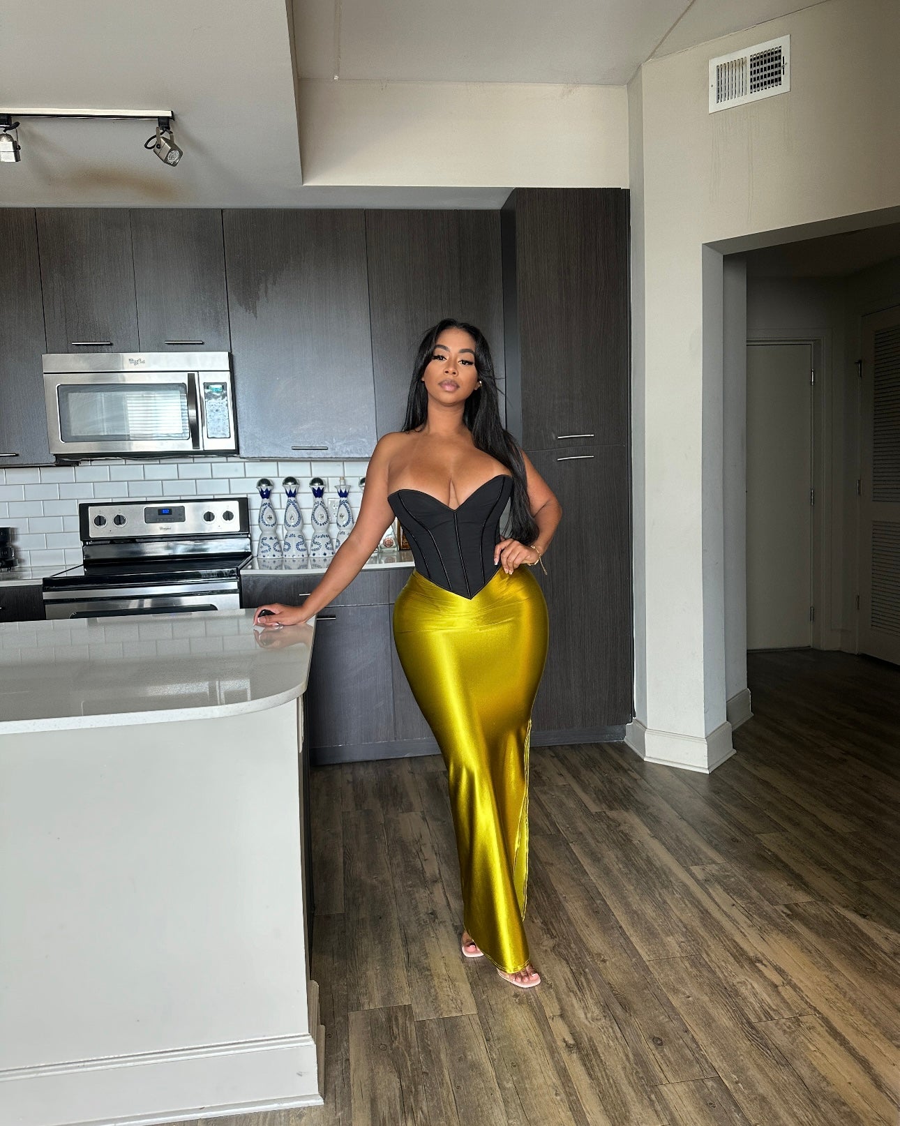 Green Satin Maxi Skirt