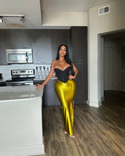 Green Satin Maxi Skirt