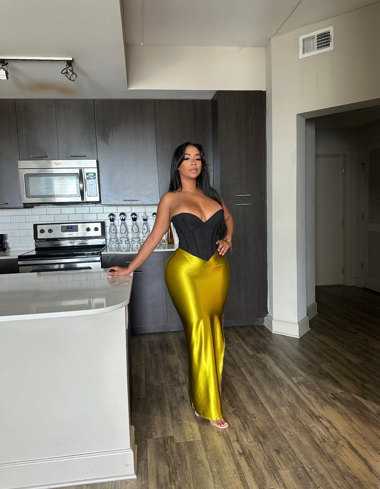 Green Satin Maxi Skirt