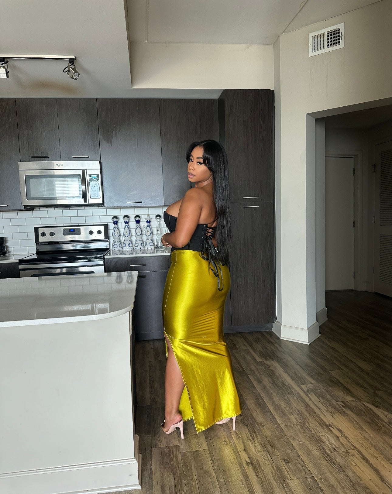 Green Satin Maxi Skirt