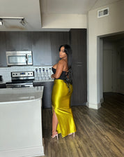 Green Satin Maxi Skirt