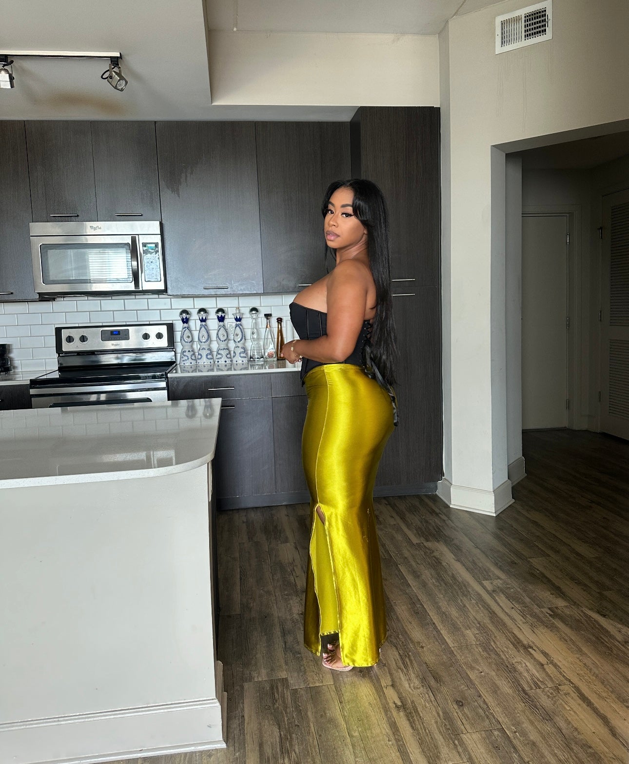 Green Satin Maxi Skirt