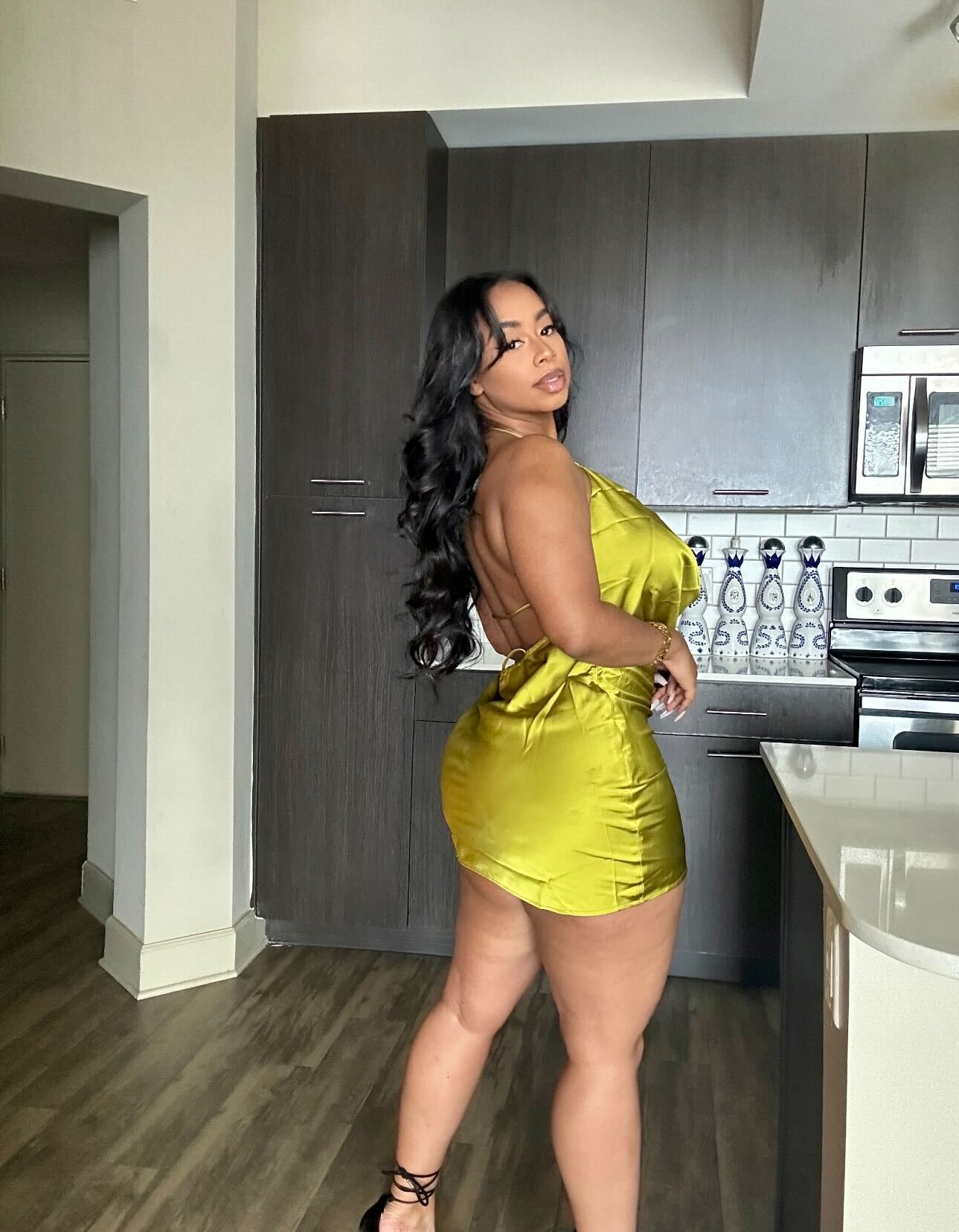 Green Satin Summer Mini Dress
