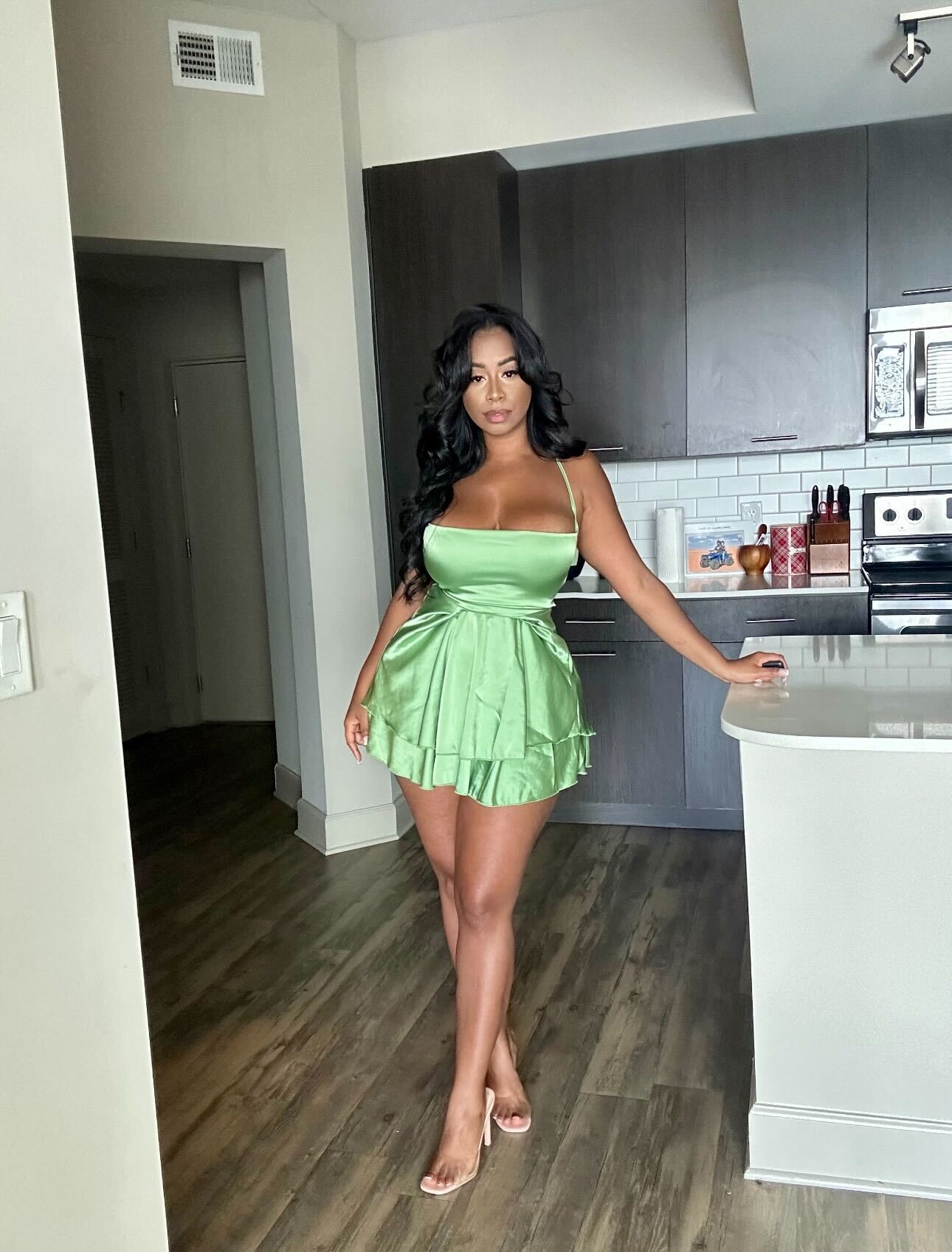 Flirty Sage Satin Dress