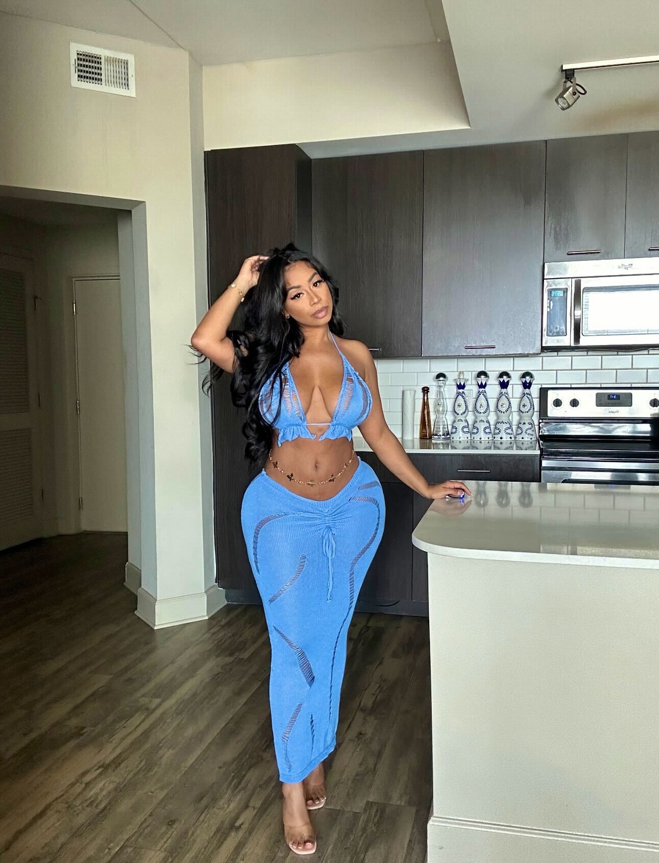 Blue Knitted Skirt Set