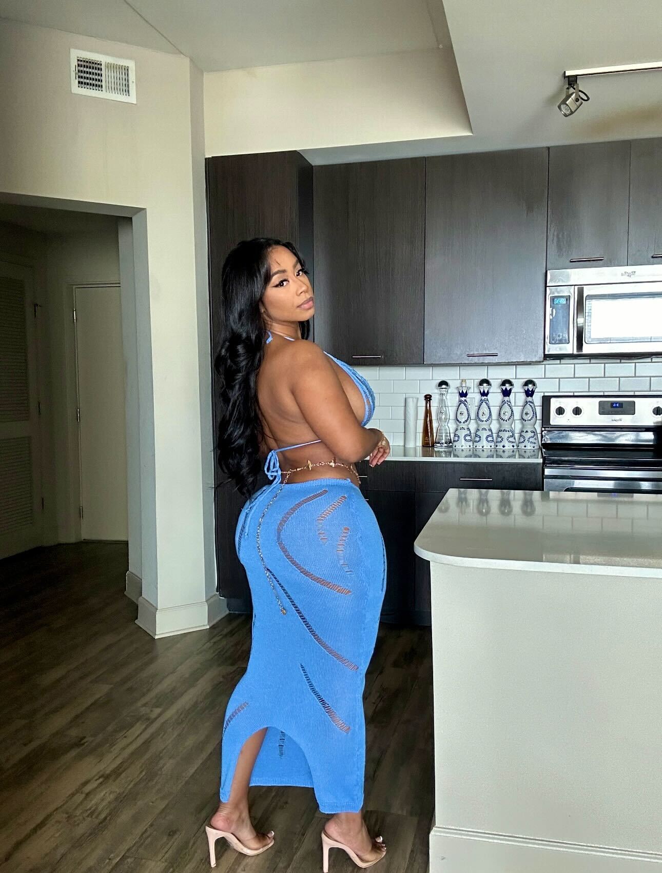 Blue Knitted Skirt Set