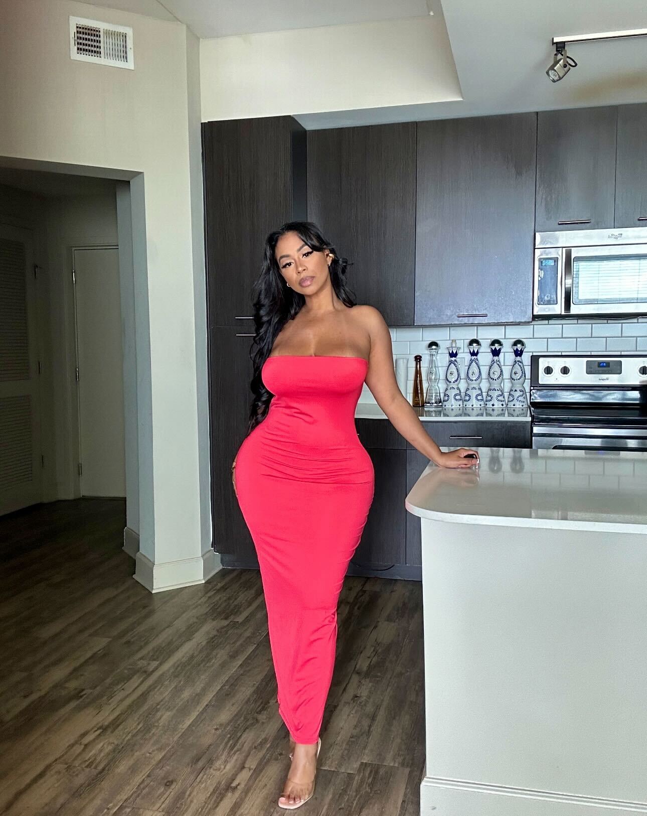 Coral Maxi Strapless Dress