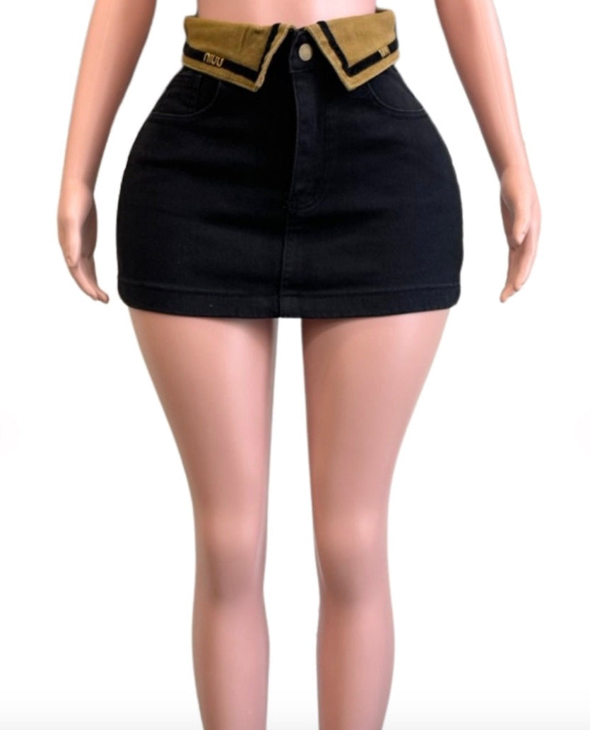 NIUU Black Mini Denim Skirt