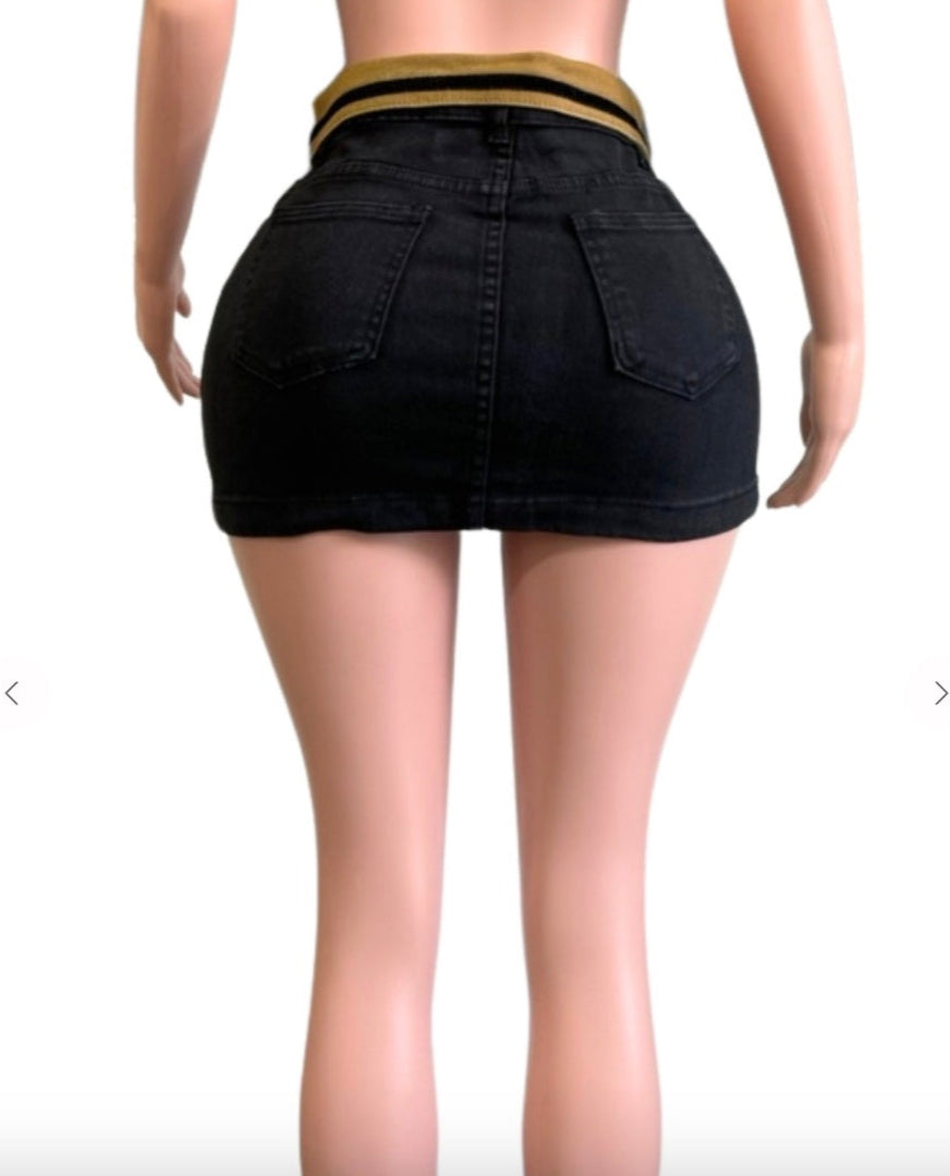 NIUU Black Mini Denim Skirt