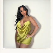 Green Satin Summer Mini Dress